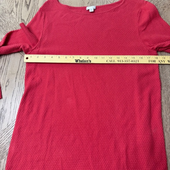 J. Jill Medium Coral Red Pink Textured Boat Neck Long Sleeve Tunic Top Sweater - Picture 6 of 10